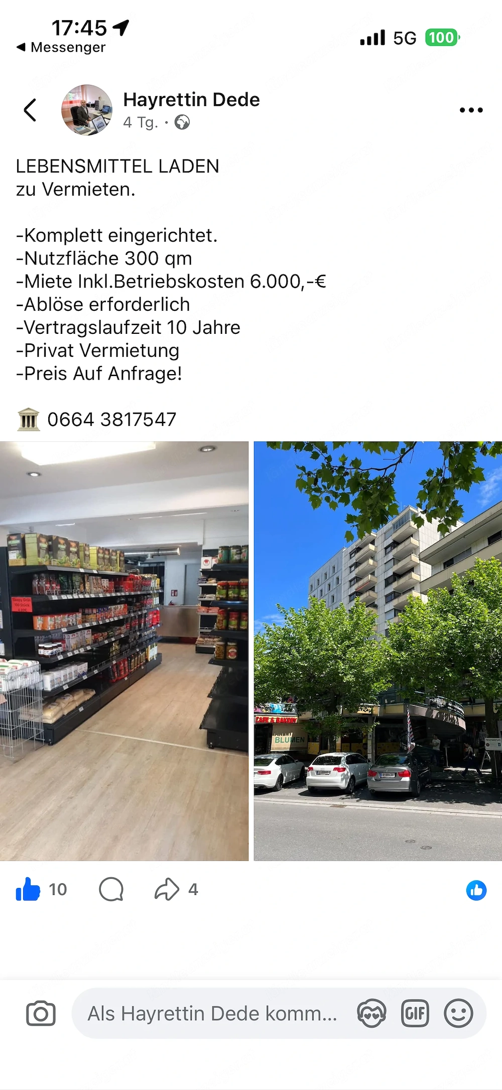 Lebensmittel Laden zu verpachten 