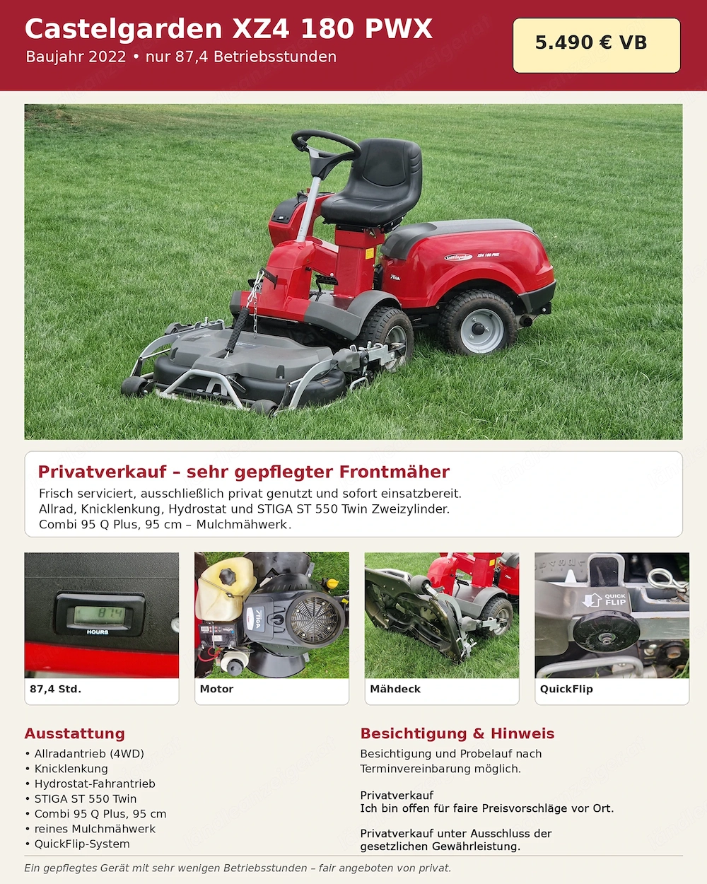 Castelgarden XZ4 180 PWX Frontmäher - nur 87,4 Betriebsstunden   Allrad   Top-Zustand