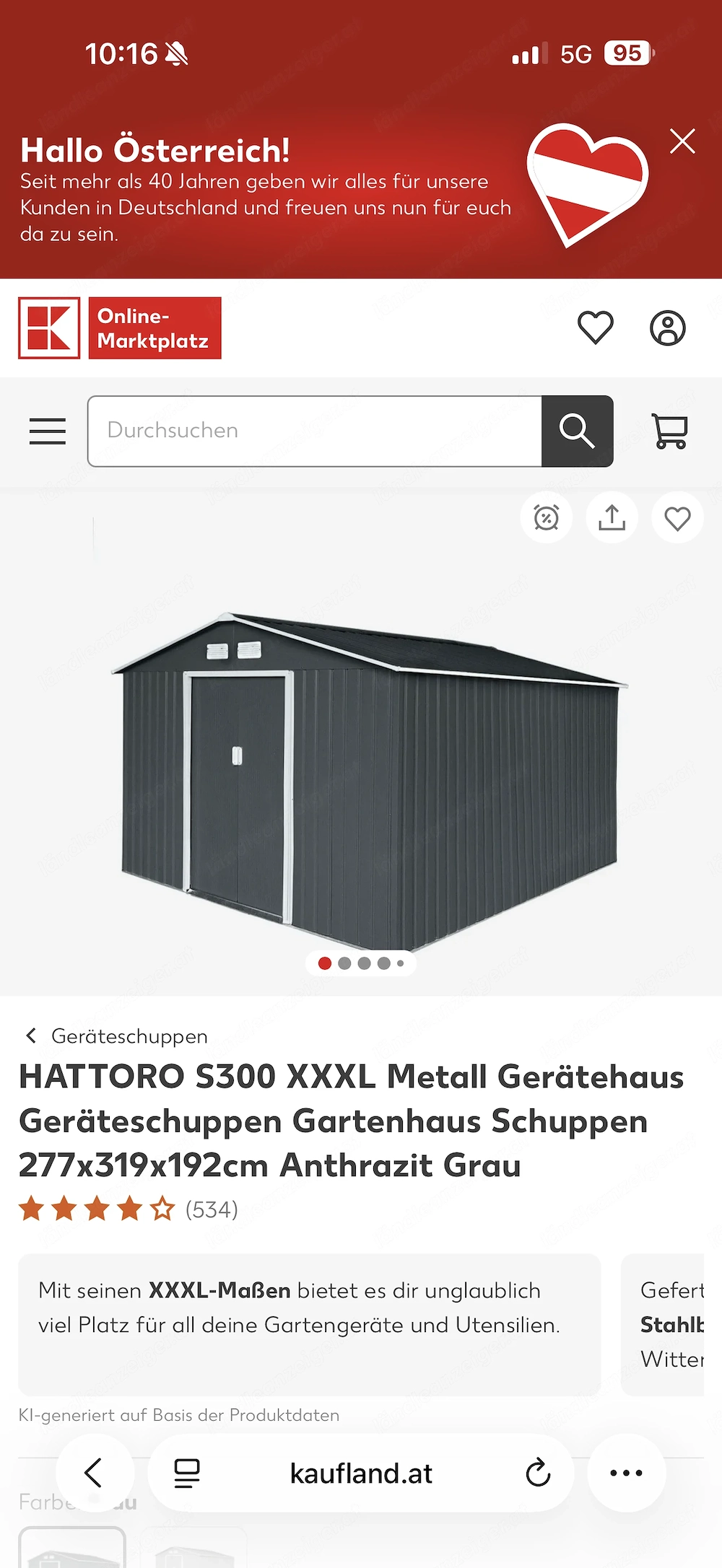 Metall-Gerätehaus HATTORO S300 XXXL   Top Zustand   Selbstabbau   250   VB