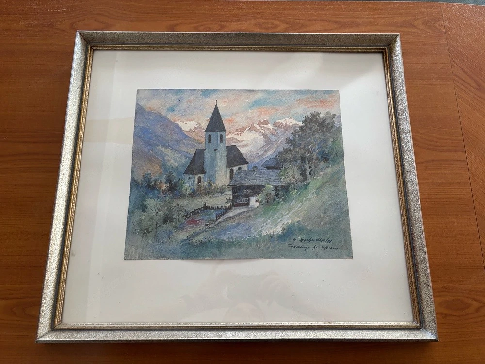 Original Aquarell "Innerberg bei Schruns" von L. Gschnaller (1951)