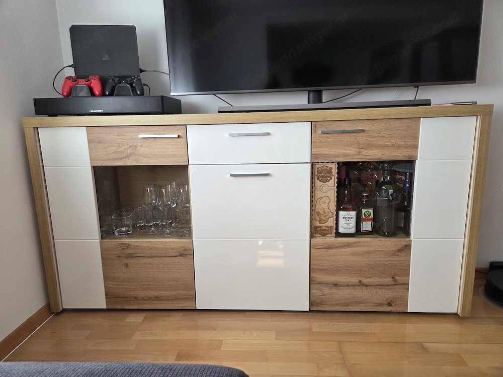 Sideboard 180 38 85 cm   wie neu   Holzoptik Weiß Hochglanz   200   VB