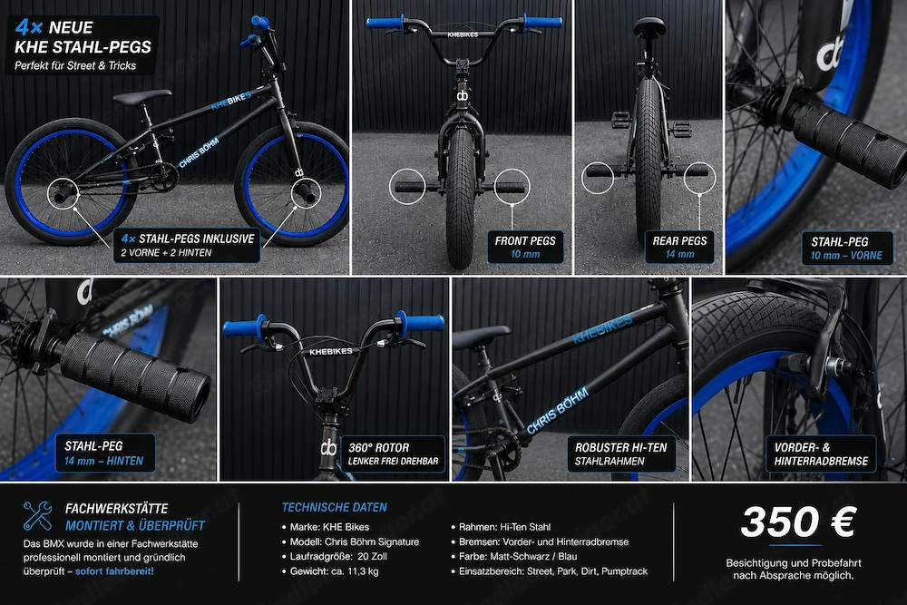 KHE Chris Böhm BMX 20" | 4 neue KHE Stahl-Pegs | Fachwerkstatt geprüft