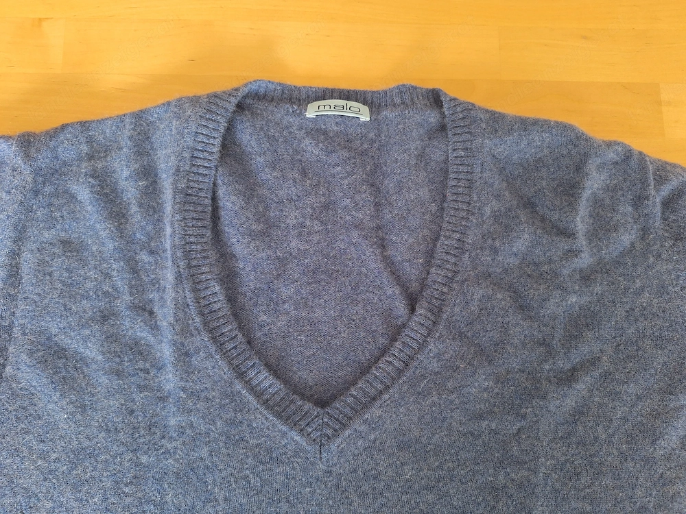 Markenpullover "malo" 100% Kaschmir Azurblau Herren Gr. 46