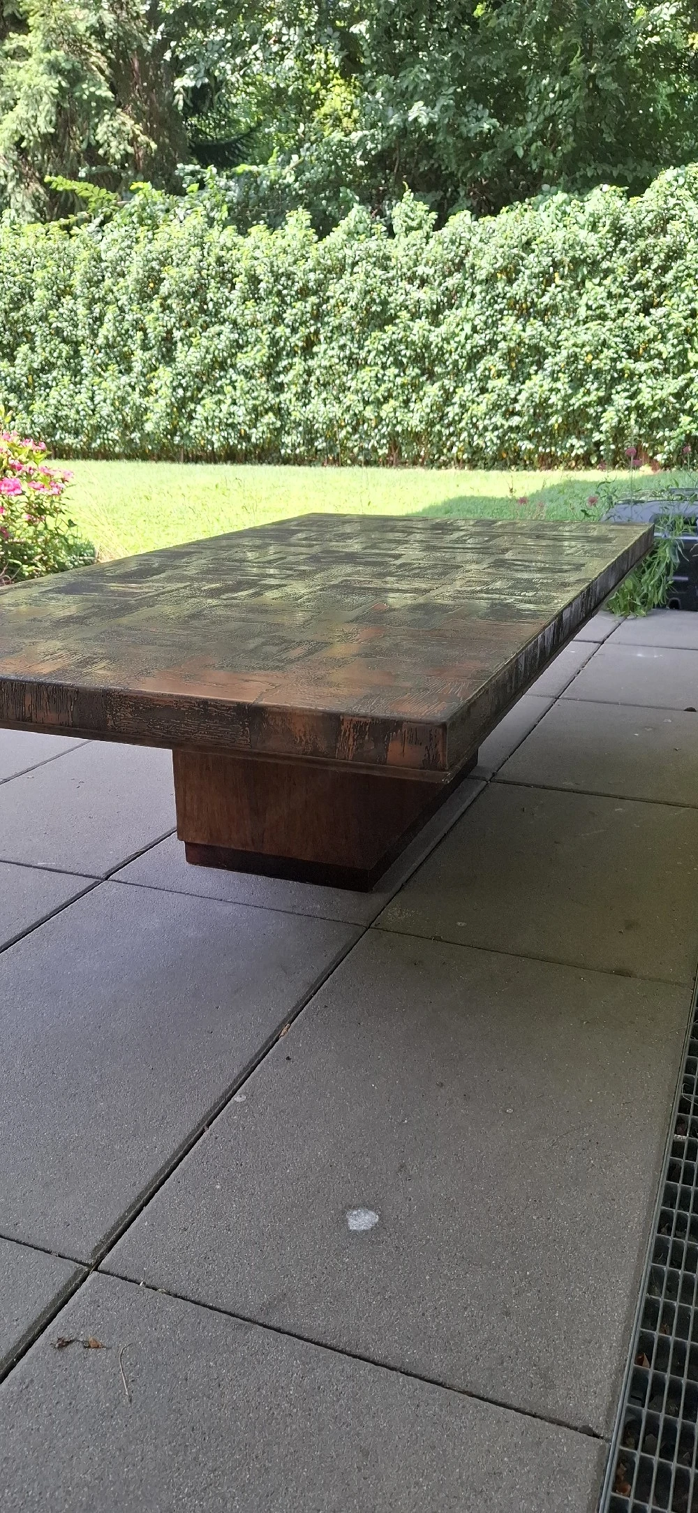 Mid century Couchtisch Kupfer geätzt