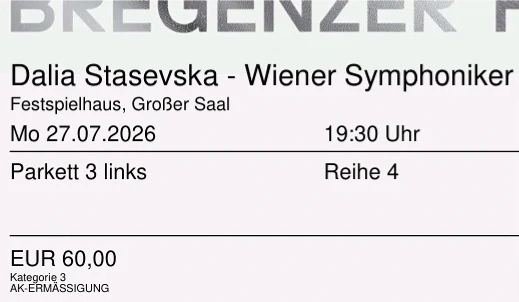 Bregenzer Festspiele 2026 - 4 oder 2x2 Tickets - Dalia Stasevska - Wiener Symphoniker Mo. 27.07.2026
