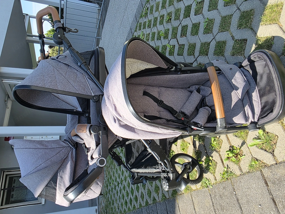 Geschwister- Zwillingskinderwagen mit Handbremse   1 Babywanne & 2 Sportsitze
