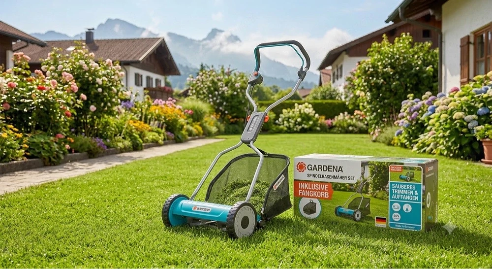 Gardena Spindelmäher mit Fangkorb
