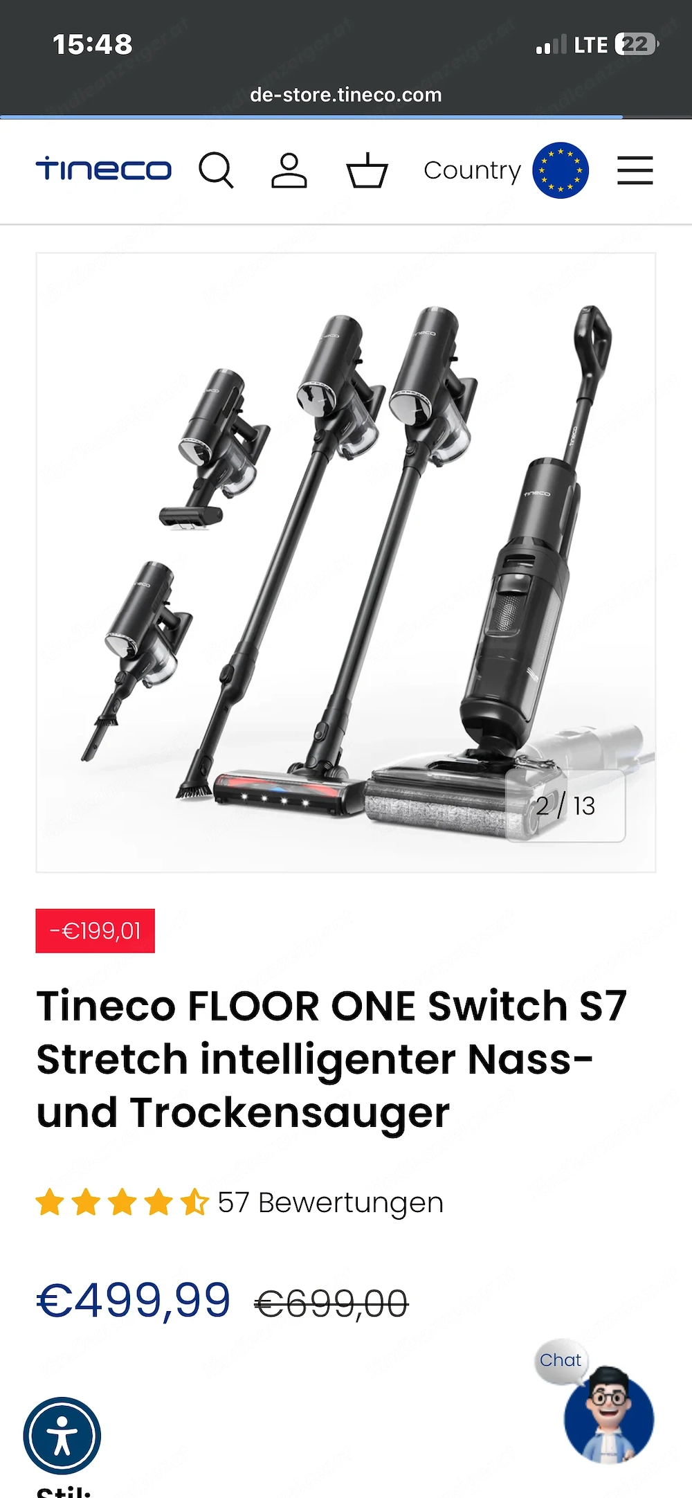 Tineco FLOOR ONE Switch S7 Stretch   5-in-1 Nass- & Trockensauger   Komplettset