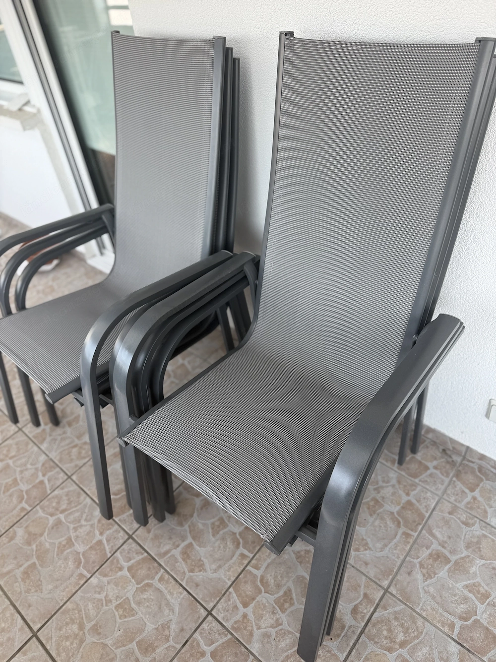 6 Alu Stapelstühle anthrazit grau
