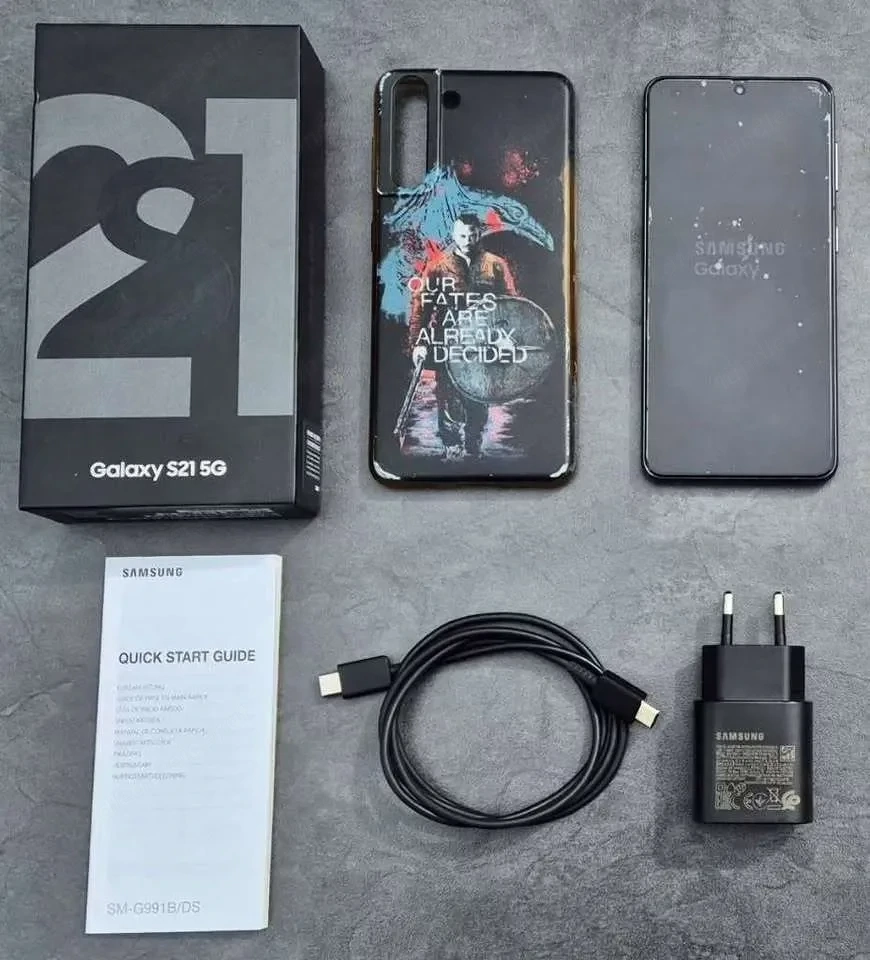 Smartphone Samsung Galaxy S21 5G 256GB ROM 8GB RAM Dual-Sim grau offen + Handyhülle + Schutzfolie