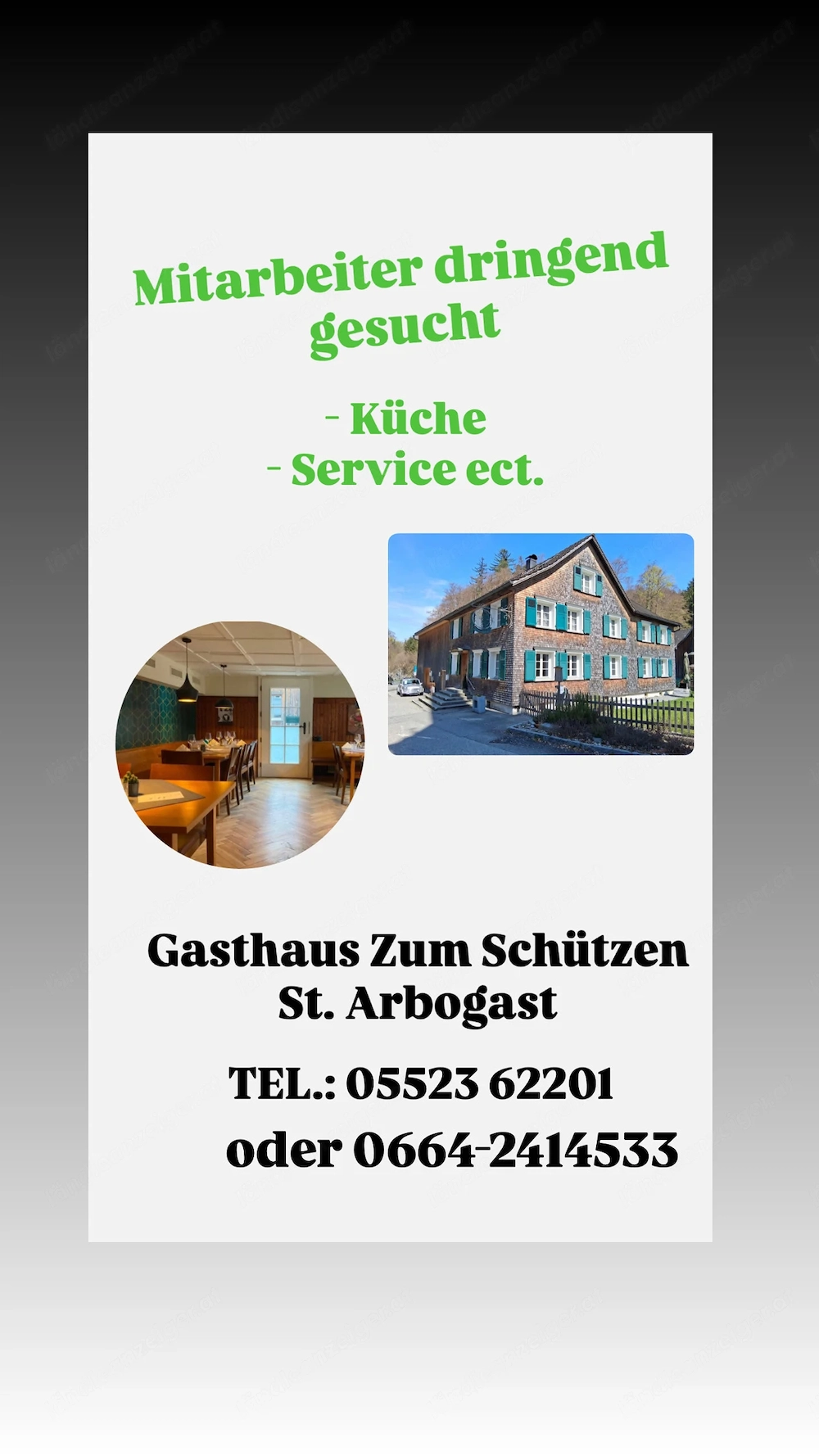 Mitarbeiter gesucht im Gasthaus Zum Schützen St. Arbogast