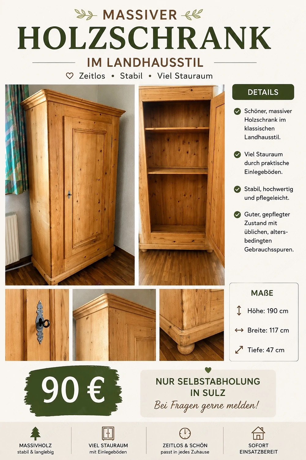 Massiver Holzschrank