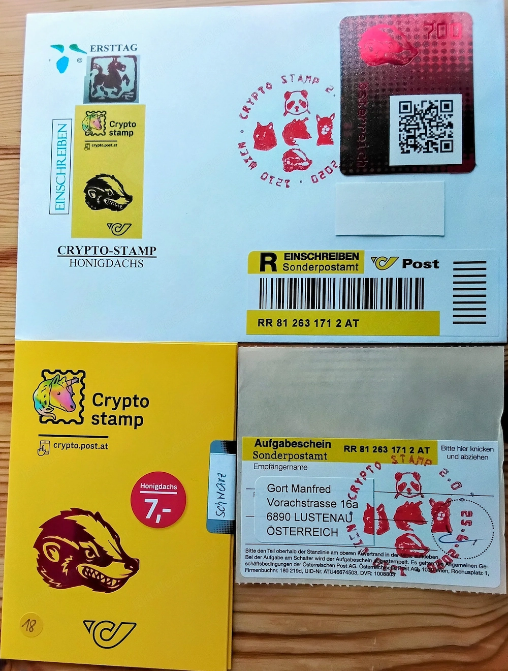 CHRYPTO Stamps 2. Ausgabe ANK  2-5, auf Briefen echt gelaufen, Reco mit Aufgabescheine