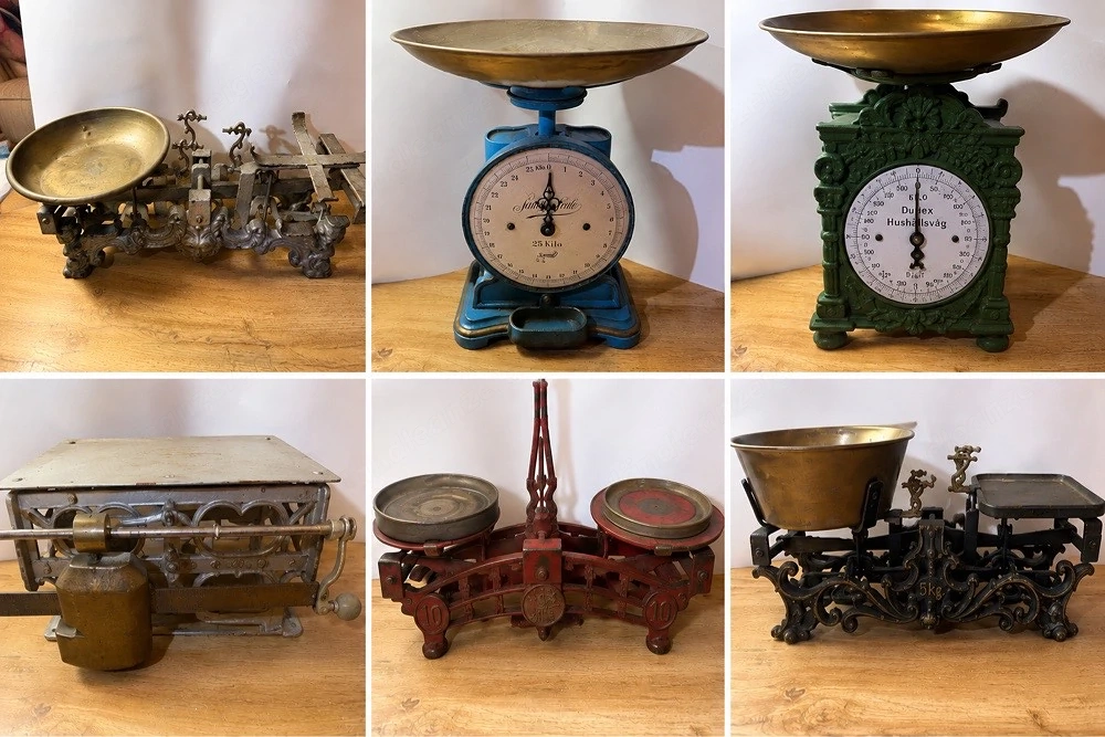 Große Sammlung antiker Waagen & Gewichte   Balkenwaagen Marktwaagen Kaufmannswaagen   Vintage Konvol