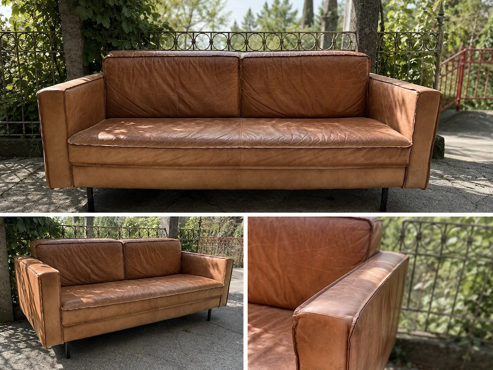 Vintage Ledercouch   3-Sitzer - cognacbraun