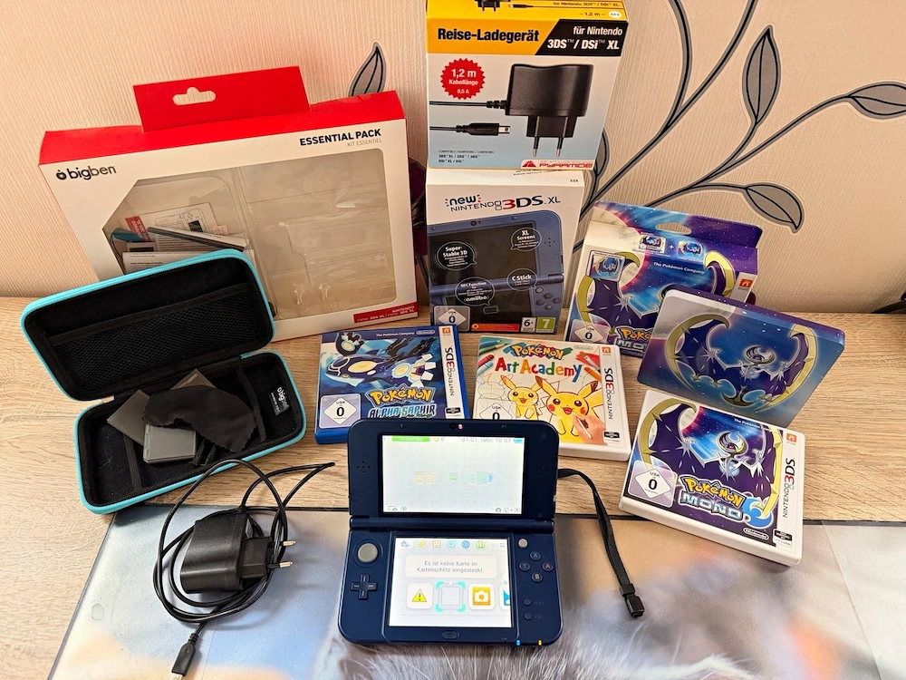 New Nintendo 3DS XL Metallic Blue + Pokémon Set + SteelBook + OVP