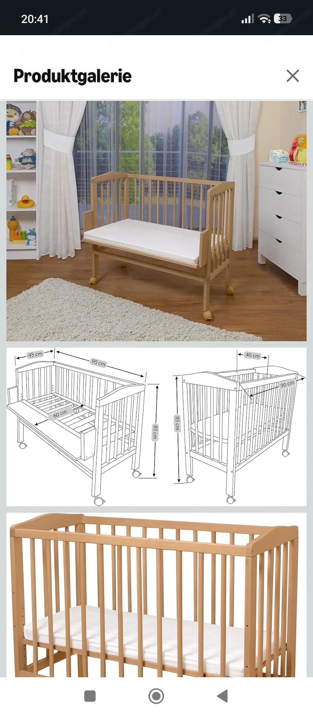 Waldin Beistellbett weiß - zu Stubenwagen umbaubar