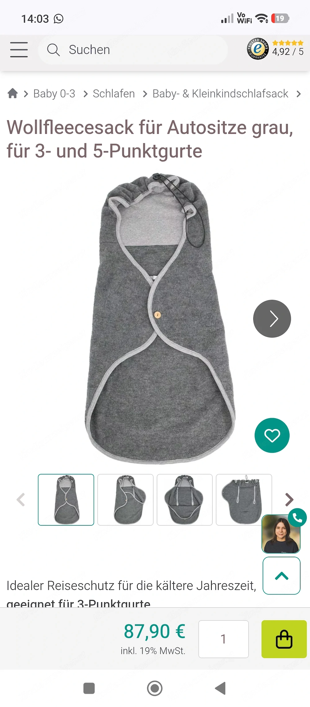 Wollfleecesack für Autositz grau (zb. Für maxi Cosi)