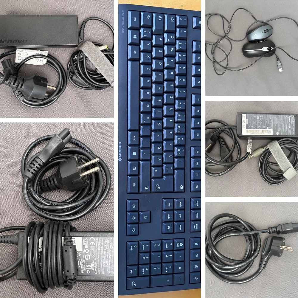 Konvolut: Original Netzteile Lenovo & Dell + Netzkabel, Cherry Tastatur & Logitech Mäuse