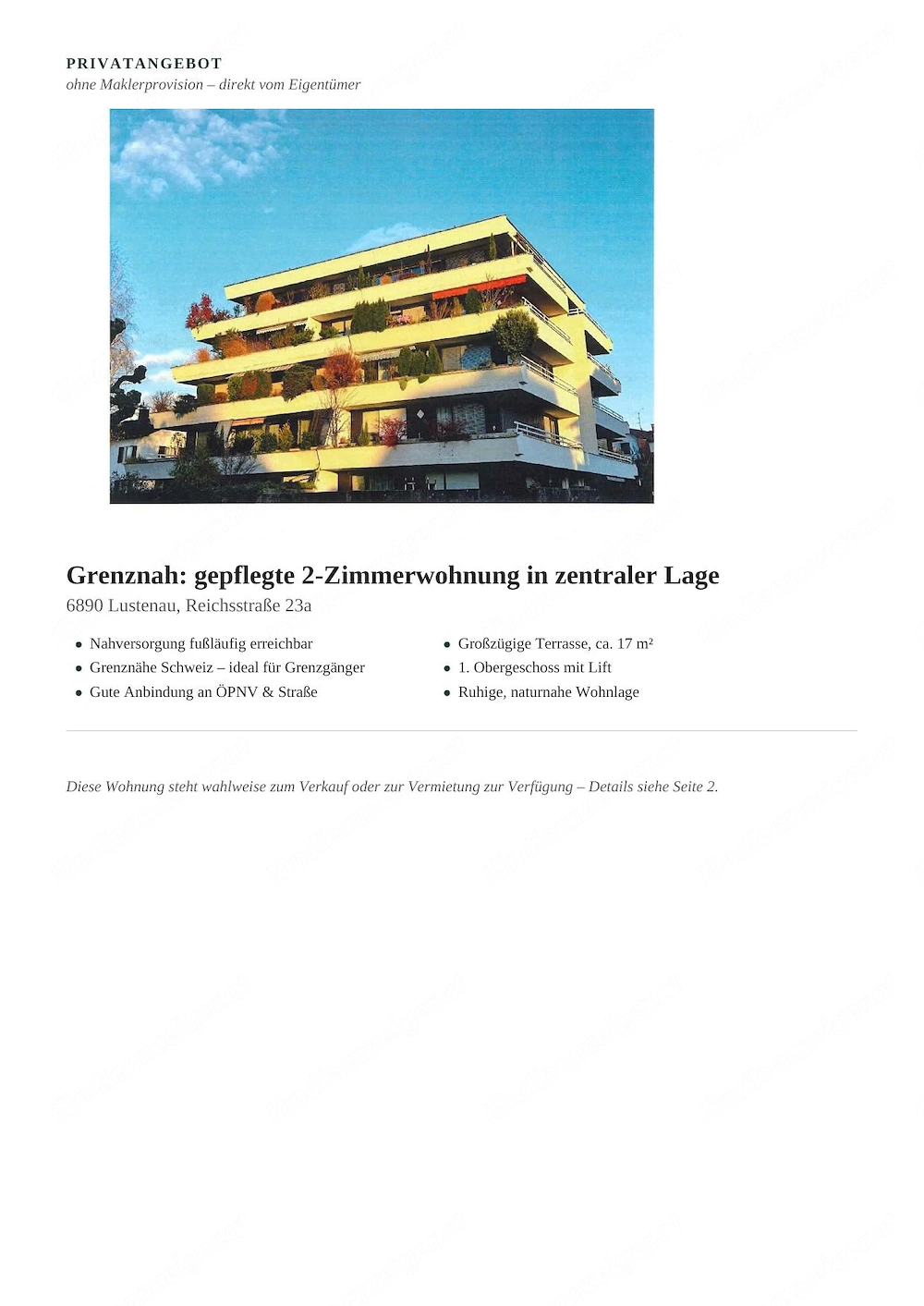 Wohnung in Lustenau zu vermieten oder zu verkaufen