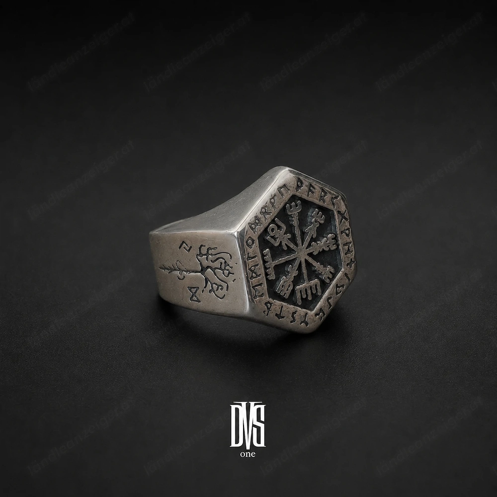 Massiver Wikinger-Ring aus Edelstahl   Vegvísir & Runen   mehrere Größen