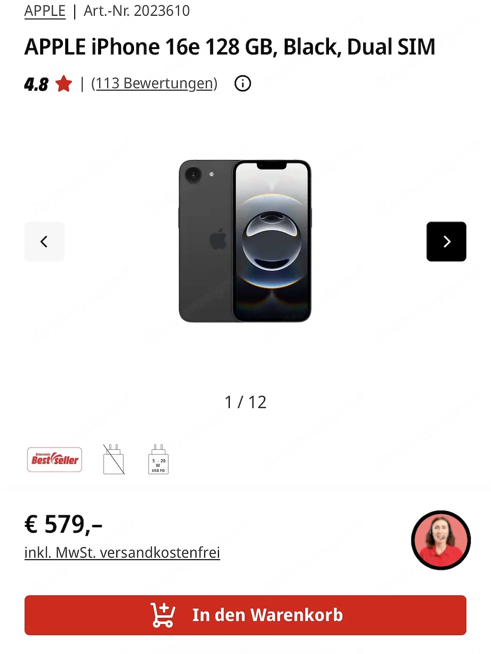 APPLE iPhone 16e 128 GB, Black