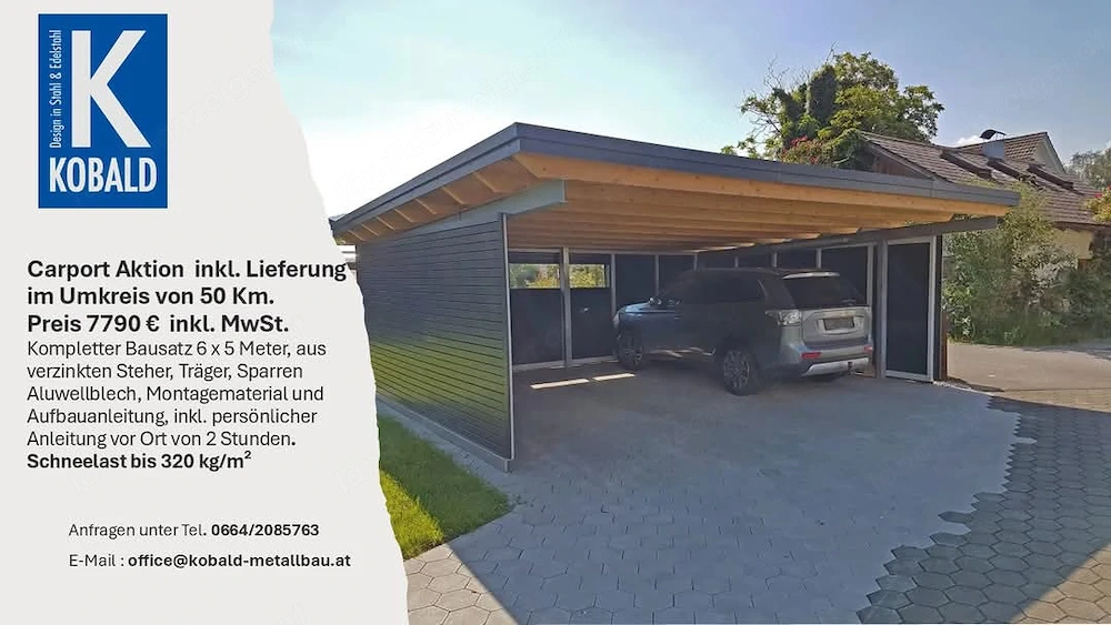 Aktion! Doppelcarport, Selbstbausatz, inkl. Lieferung im Umkreis von 50 km