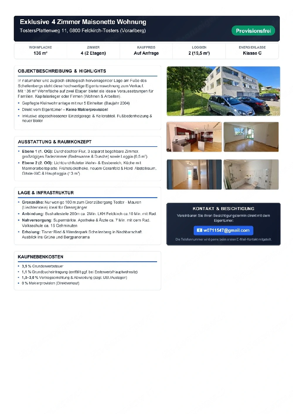 Exklusive 4 Zimmer Maisonette Wohnung in Feldkirch-Tosters   Provisionsfreier Verkauf
