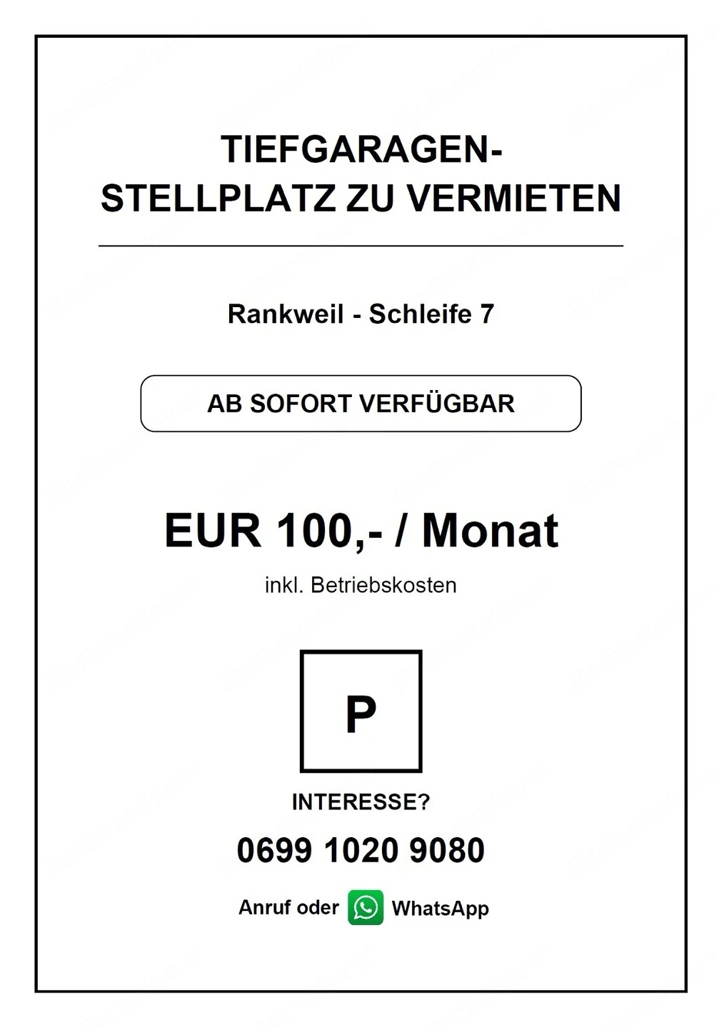 Tiefgaragen Stellplatz RANKWEIL