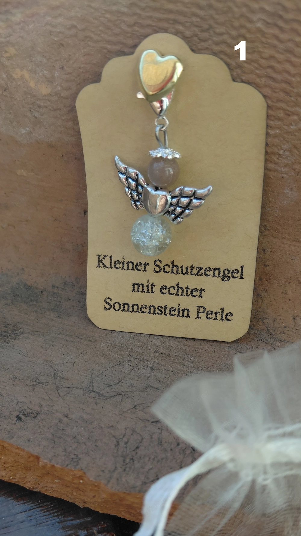 Schutzengel Glücksbringer mit echten Naturstein Perle "Sonnenstein"