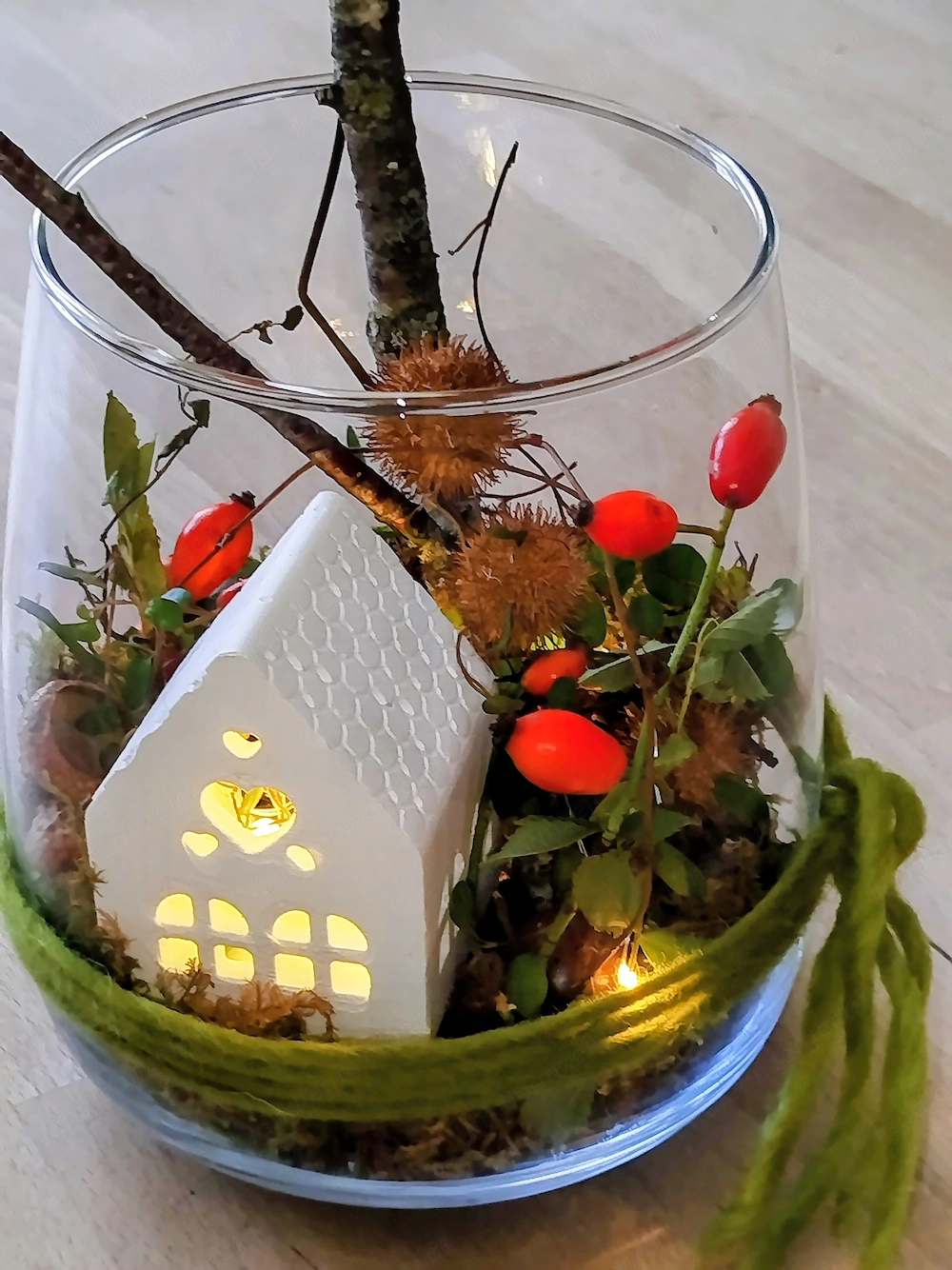 Deko im Glas mit Beleuchtung 