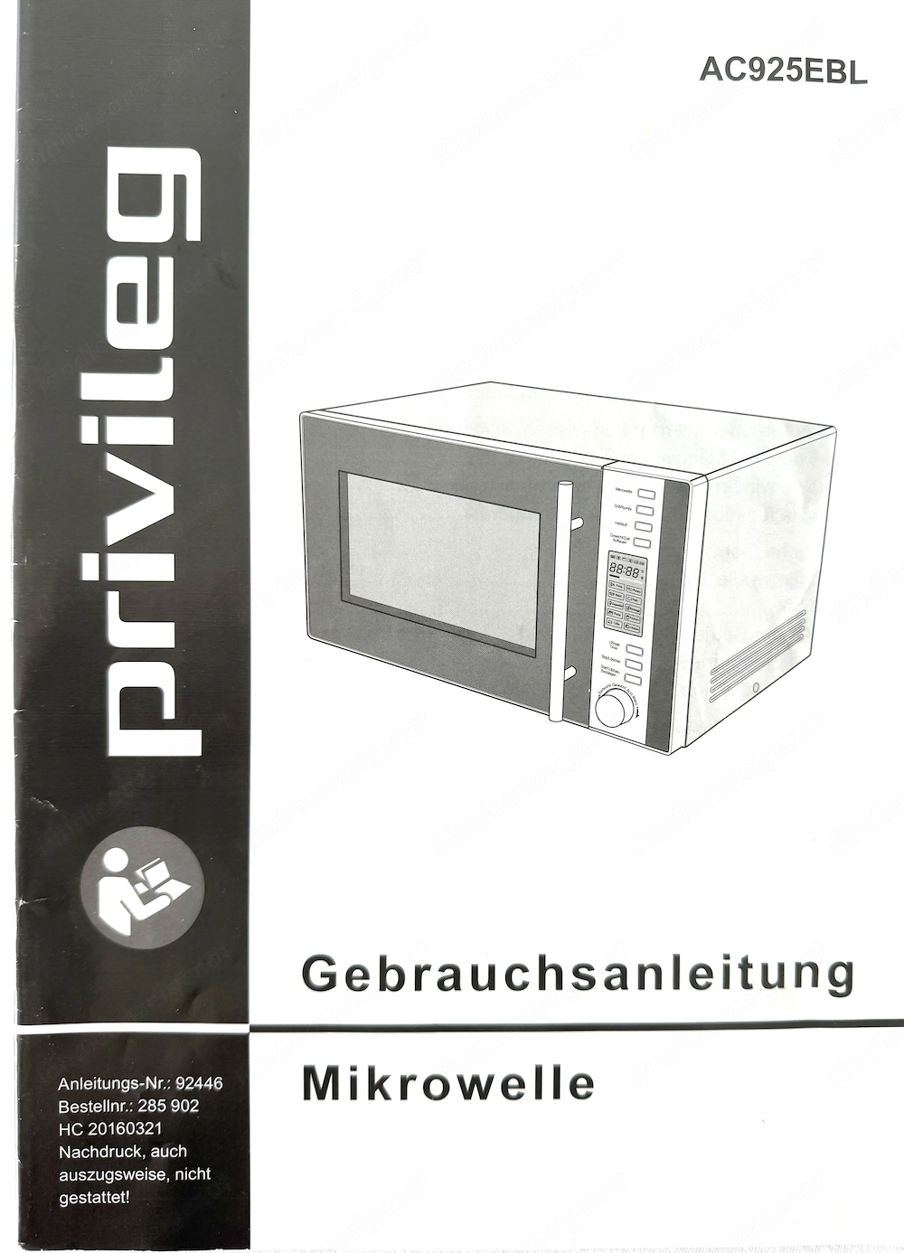 PRIVILEG Mikrowelle AC925EBL 900 Watt neuwertig Schwarz Vielseitige 3-in-1-Fun