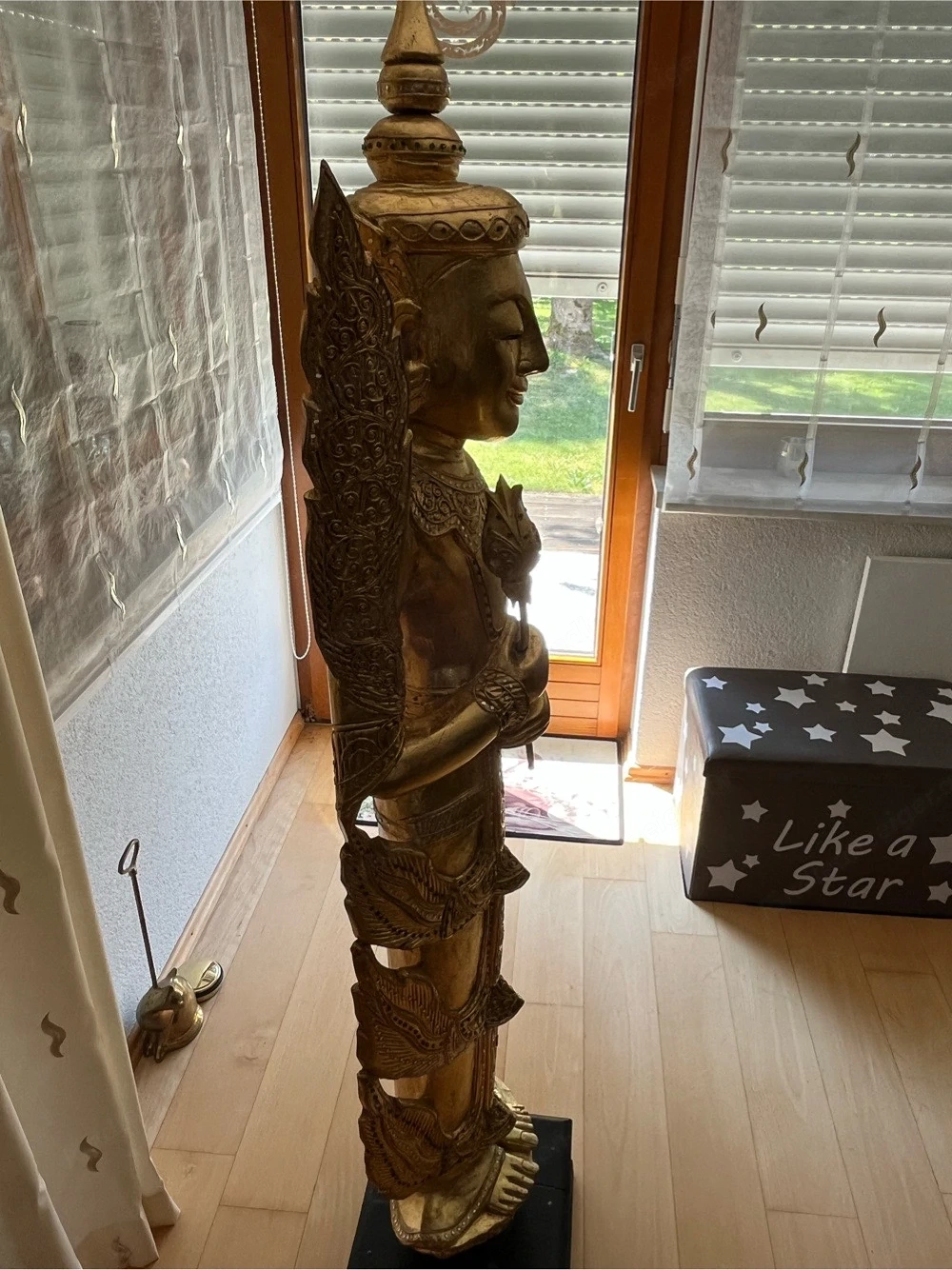 Imposante 170cm Tempelwächter Statue aus Holz (Gold   Thailand)