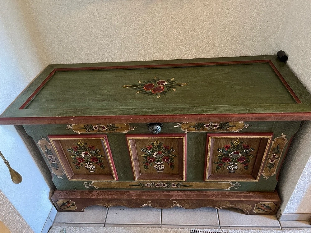 Komplette Bauernmöbel Garderobe 5-teilig: Schuhschrank, Paneel, Spiegel, Hocker & Schirmständer 