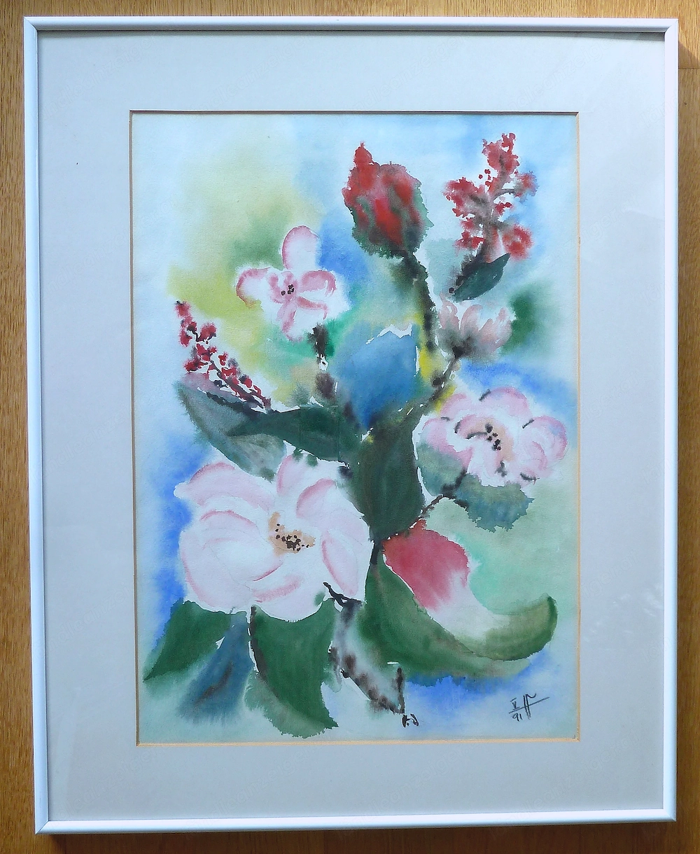 Blumenstrauß Original Bild Aquarell   signiert gerahmt 49x61 cm   siehe Fotos