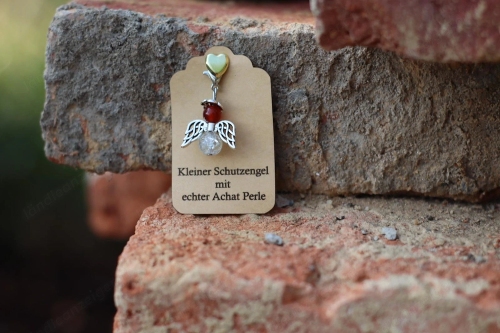 Schutzengel Glücksbringer mit echten Naturstein Perle "Achat"
