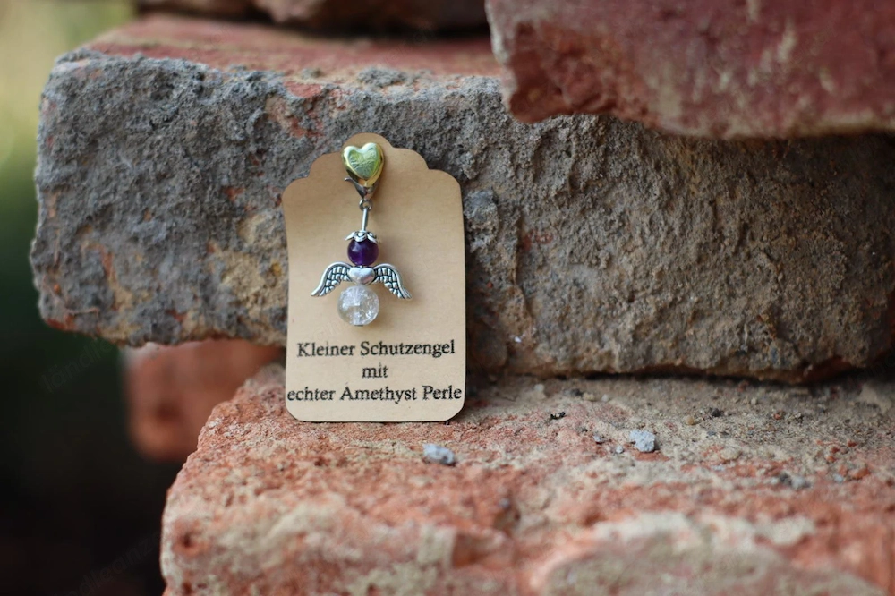 Schutzengel Glücksbringer mit echten Naturstein Perle "Amethyst"