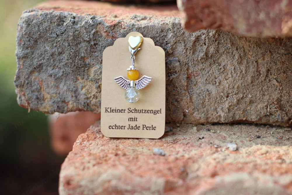 Schutzengel Glücksbringer mit echten Naturstein Perle "Jade gelb"