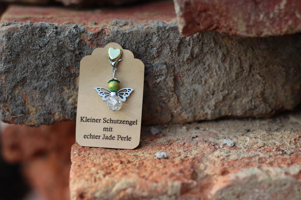 Schutzengel Glücksbringer mit echten Naturstein Perle "Jade grün"