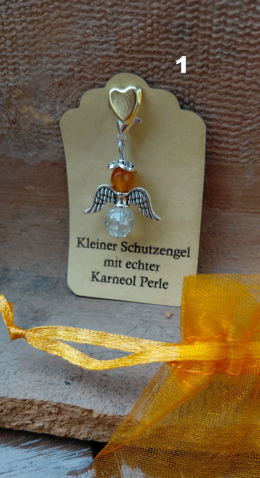 Schutzengel Glücksbringer mit echten Naturstein Perle "Karneol"