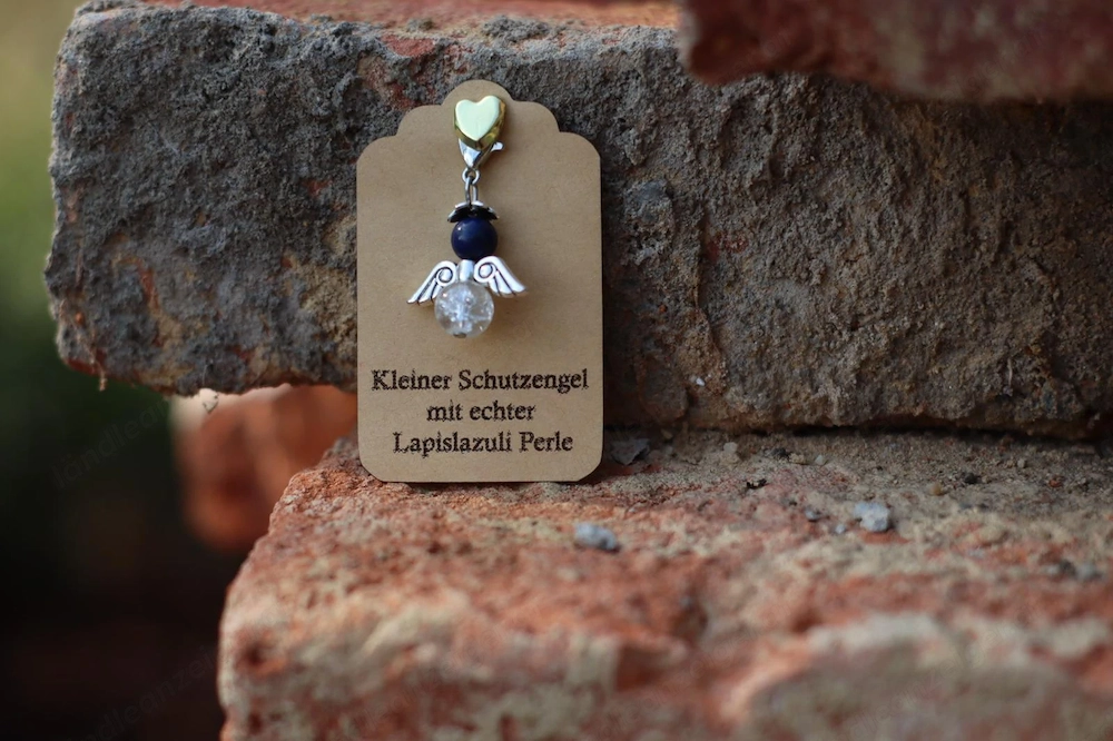Schutzengel Glücksbringer mit echten Naturstein Perle "Lapislazuli"