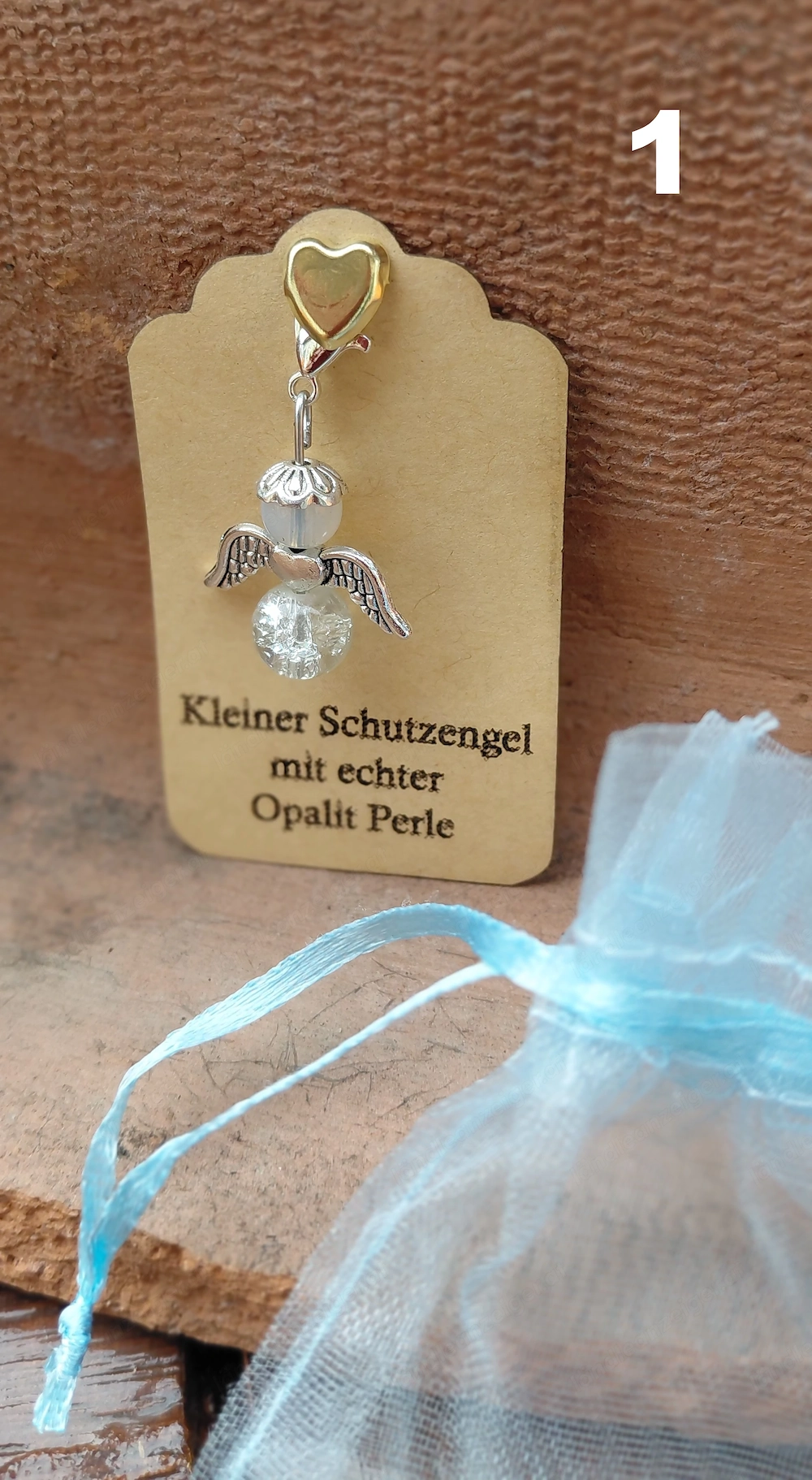 Schutzengel Glücksbringer mit echten Naturstein Perle "Opalit"