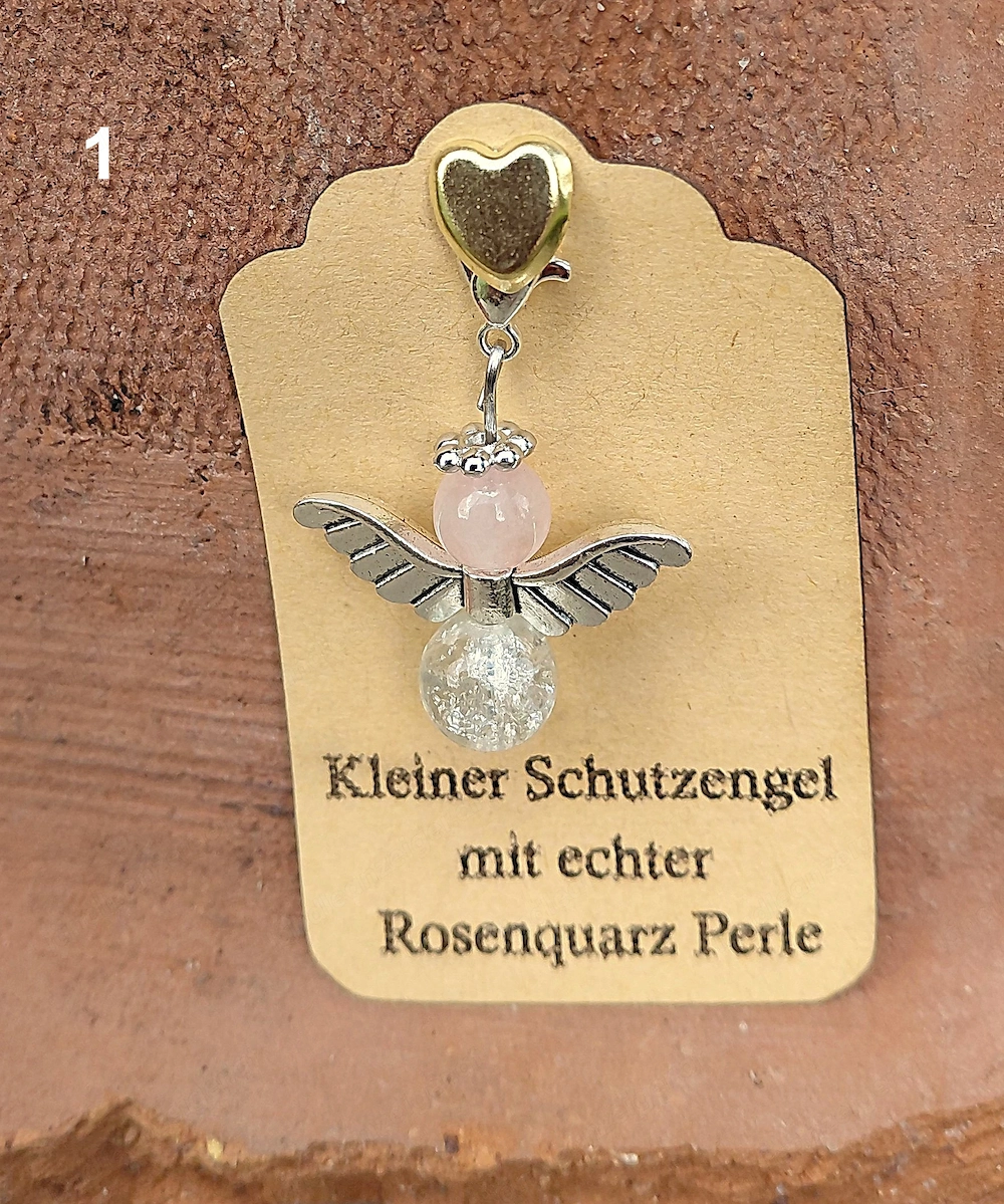 Schutzengel Glücksbringer mit echten Naturstein Perle "Rosenquarz"