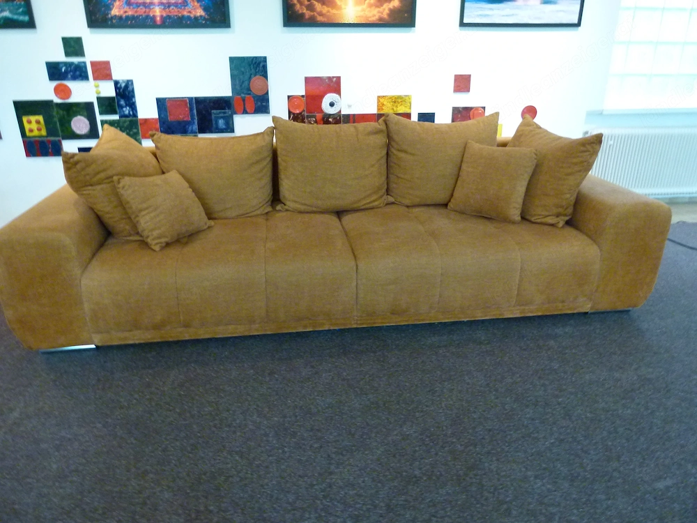 Designer Big Sofa XXL Samt senfgelb 288 cm   superweich