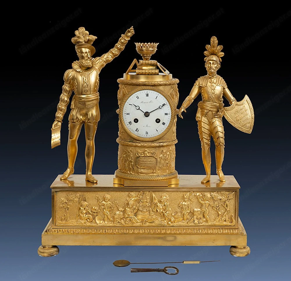 Fein ziselierte goldene Bronzeuhr aus dem frühen 19.