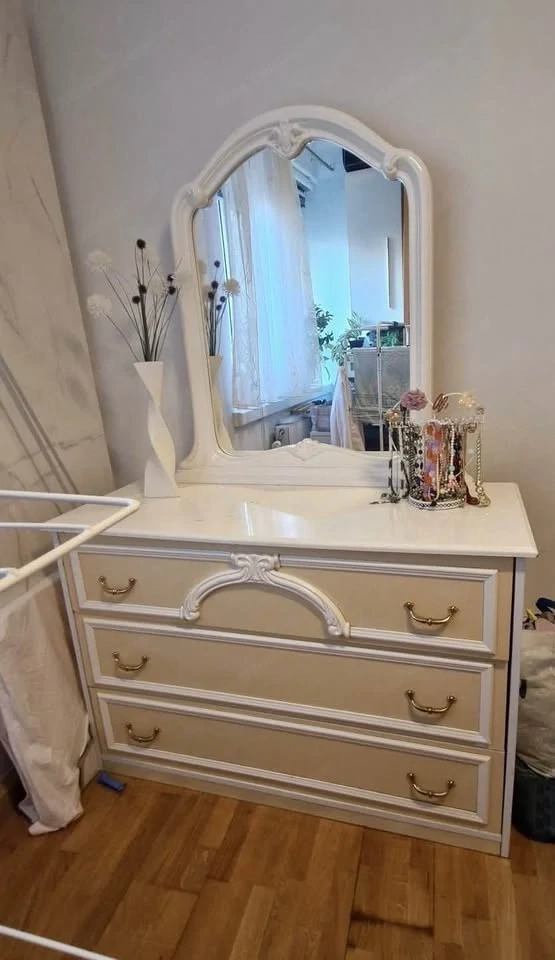 Kommode mit Spiegel   weiß creme   3 Schubladen   Vintage Barock