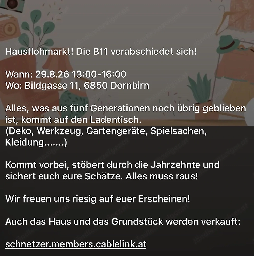 Hausflohmarkt Bildgasse 11 Dornbirn