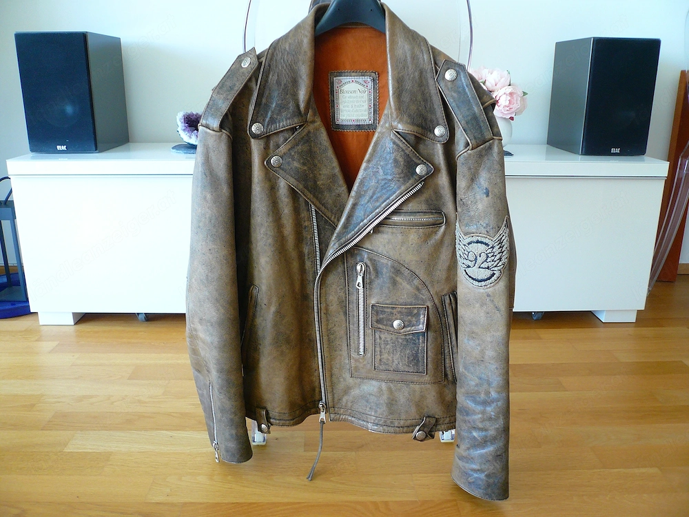 * Rarität * Original Italienische Leder-Bikerjacke Herren, braun Gr. XL * Vintage *