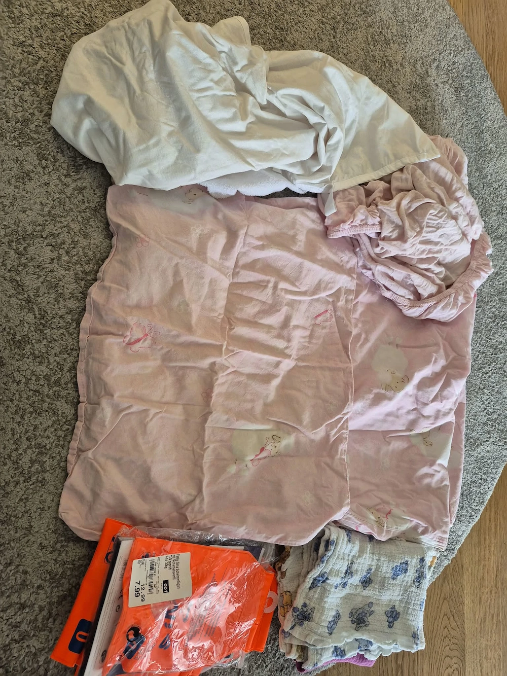 Kinderbettwäsch-SET, 3 Mulltücher, 1 Set Kinderschwimmflügel