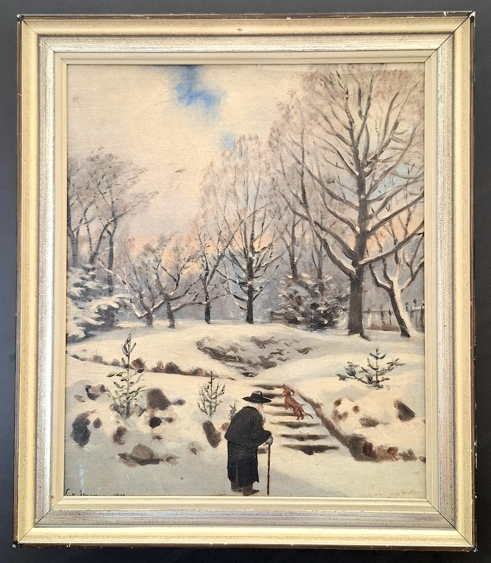 Ölbild auf Holzplatte | Signiert und Datiert | 1891 | Chemnitz Garten bei meiner Wohnung